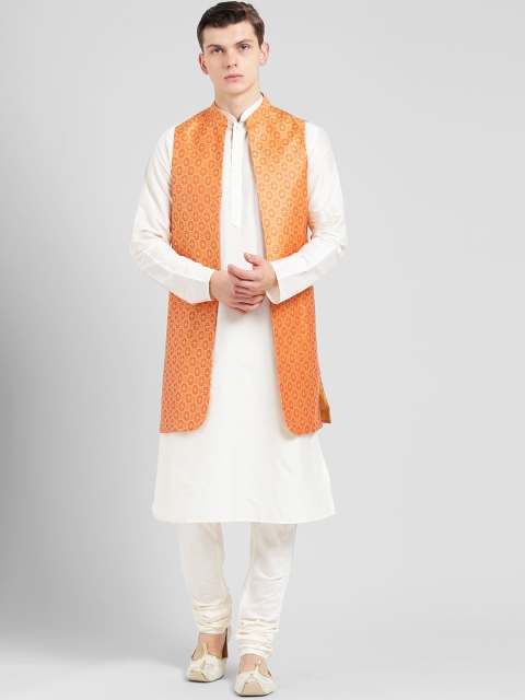 

KISAH Men Orange, White & Off-White Sherwani Set