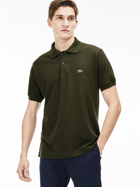 

Lacoste Men Olive Green Solid Polo Collar T-shirt