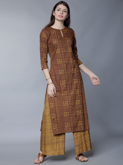 

Vishudh Women Brown Printed Kurta with Palazzos