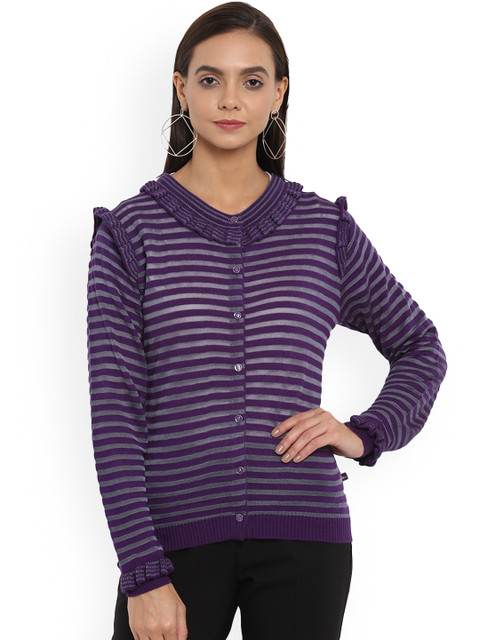

Monte Carlo Women Purple Striped Cardigan