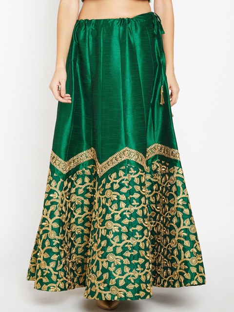 

studio rasa Women Green & Gold-Coloured Embroidered Flared Maxi Skirt