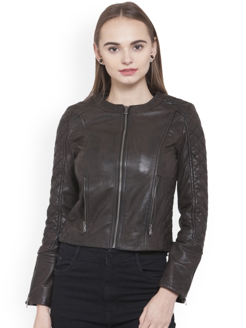 

Justanned Women Brown Solid Leather Jacket