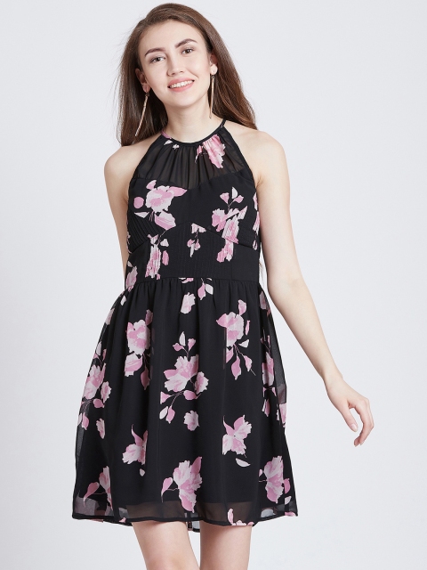 

MAGRE Women Black Printed Fit and Flare Dress