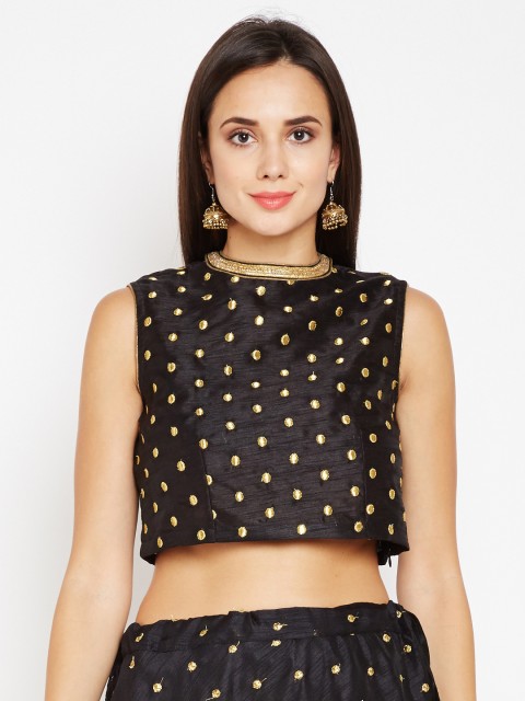 

studio rasa Women Semi Dupion Embroidered Crop Top, Black