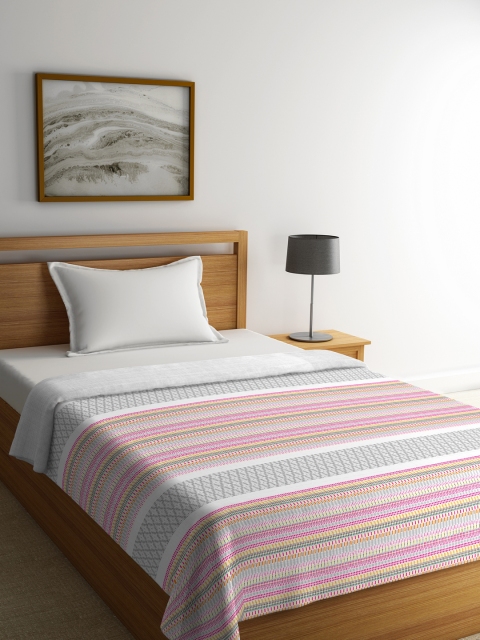 Portico New York Pink & Grey Striped AC Room 150 GSM Single Bed Comforter