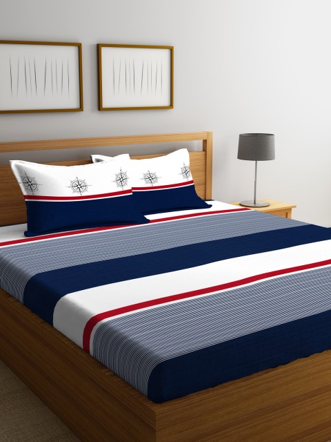 

Portico New York White & Blue Striped Flat Double Bedsheet with 2 Pillow Covers