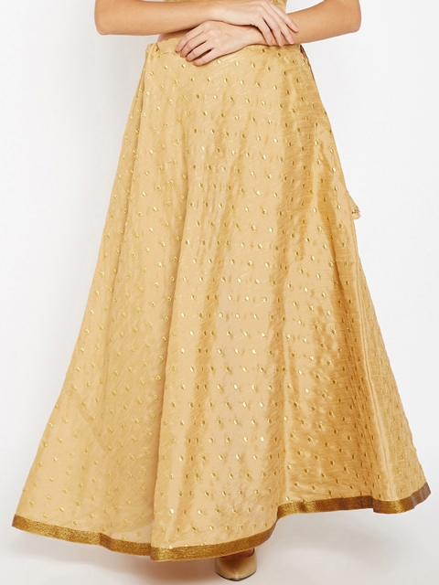 

studio rasa Women Gold-Coloured Embroidered Flared Maxi Skirt