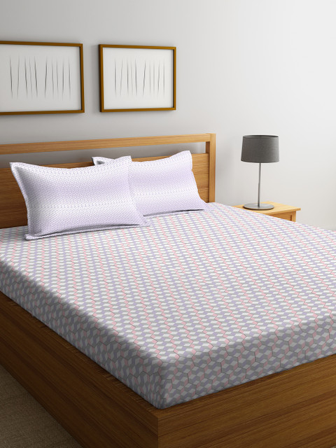 

Portico New York Grey & White Geometric Flat Double Bedsheet with 2 Pillow Covers
