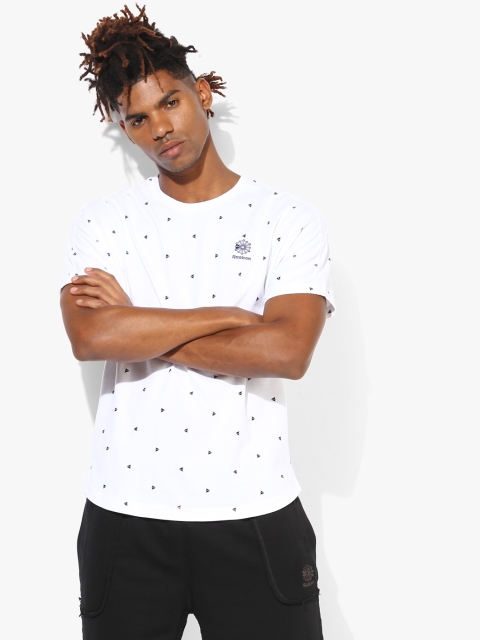 

Reebok Men White Printed Round Neck T-shirt