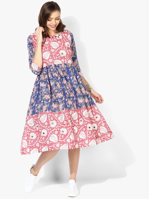 

Sangria Women Multicoloured Printed Fit and Flare Dress, Multi