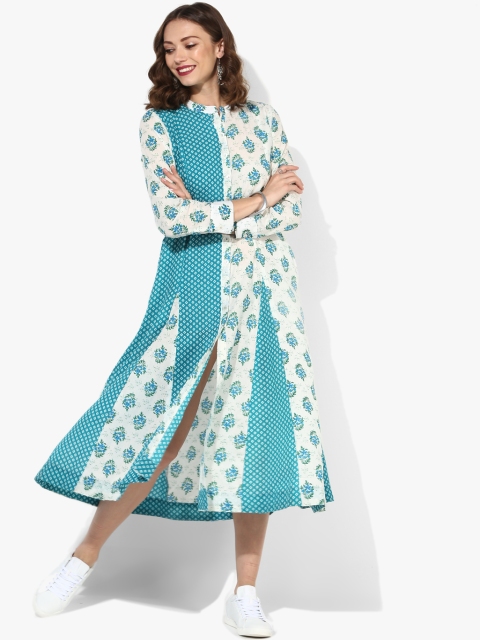 

Sangria Women White & Turquoise Blue Printed Anarkali Kurta