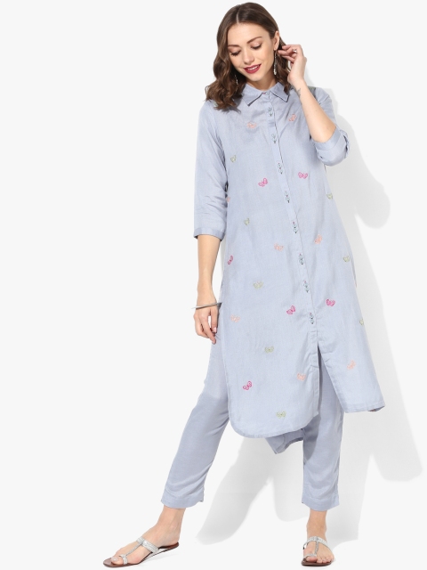 

Sangria Women Grey Printed Kurta Set with Trousers