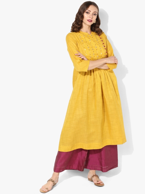 

Sangria Women Mustard & Magenta Embroidered Kurta with Palazzos