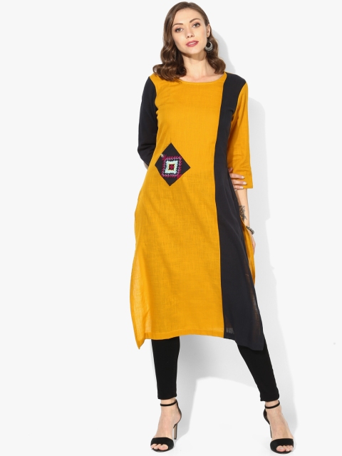 

Sangria Women Mustard & Black Yoke Design A-Line Kurta