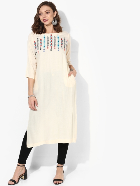 

Sangria Women Cream-Coloured Embroidered Straight Kurta