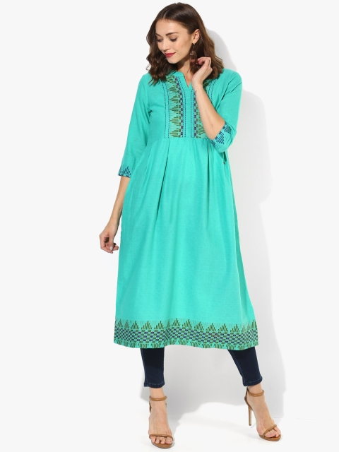 

Sangria Women Sea Green Yoke Design A-Line Kurta