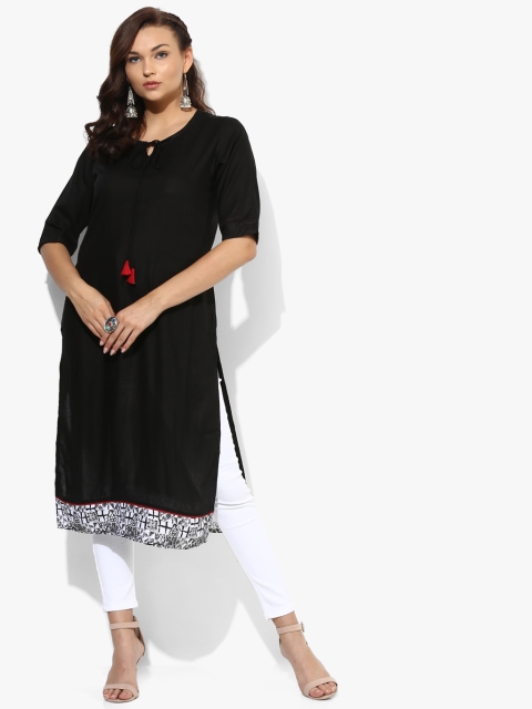 

Sangria Women Black Solid Straight Kurta