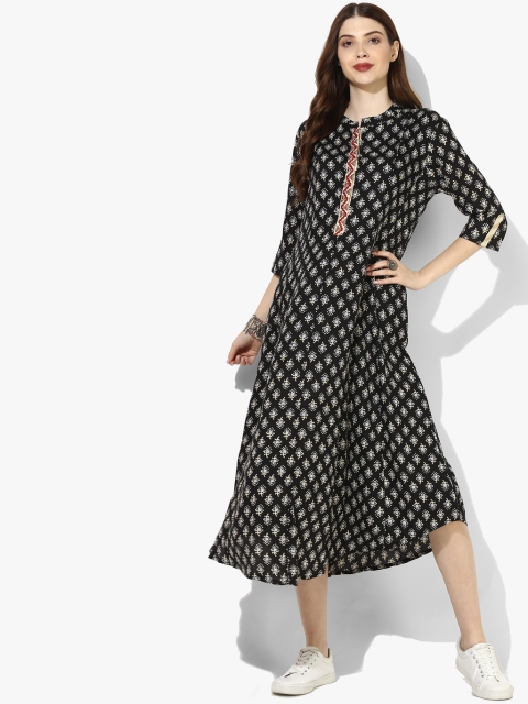 

Sangria Women Black Printed Midi A-Line Dress