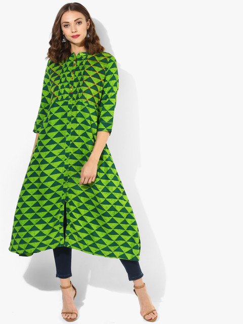 

Sangria Women Green Printed A-Line Kurta