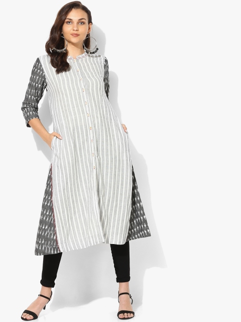 

Sangria Women Grey & Black Striped A-Line Kurta