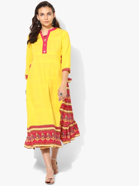 

Sangria Women Yellow & Red Solid Layered Midi A-Line Dress