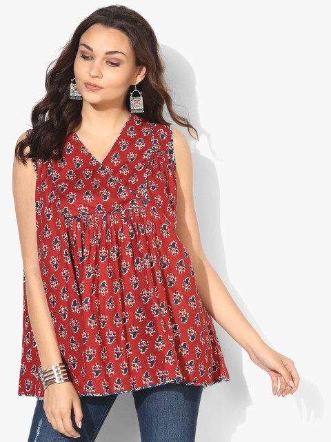 

Sangria Women Red & Navy Printed Empire Top