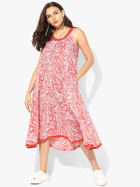 

Sangria Women Red Printed Midi A-Line Dress