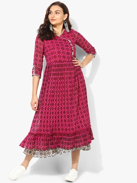 

Sangria Women Fuchsia Printed Midi Fit & Flare Dress