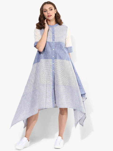

Sangria Women Blue & White Striped Midi A-Line Dress