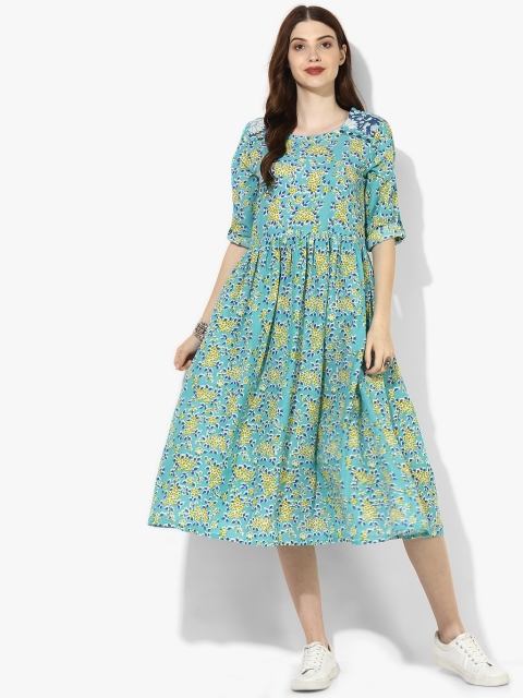 

Sangria Women Turquoise Blue Printed A-Line Dress
