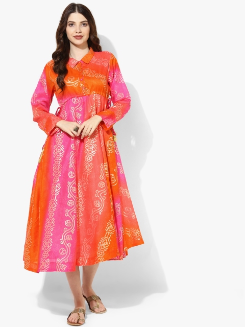 

Sangria Women Pink & Orange Printed Empire Dress