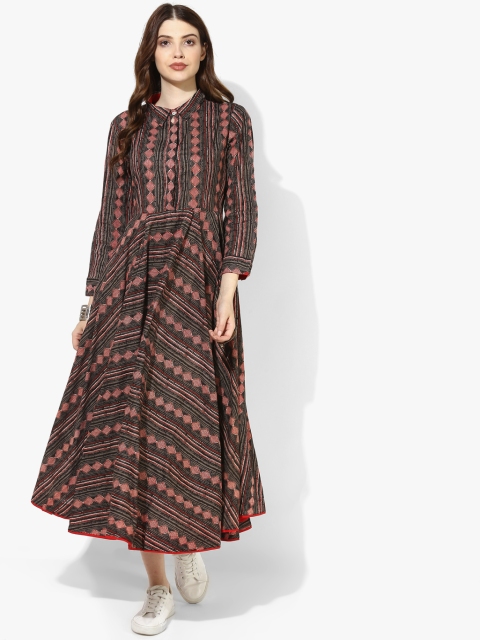 

Sangria Women Brown & Red Printed Midi Shirt Dress