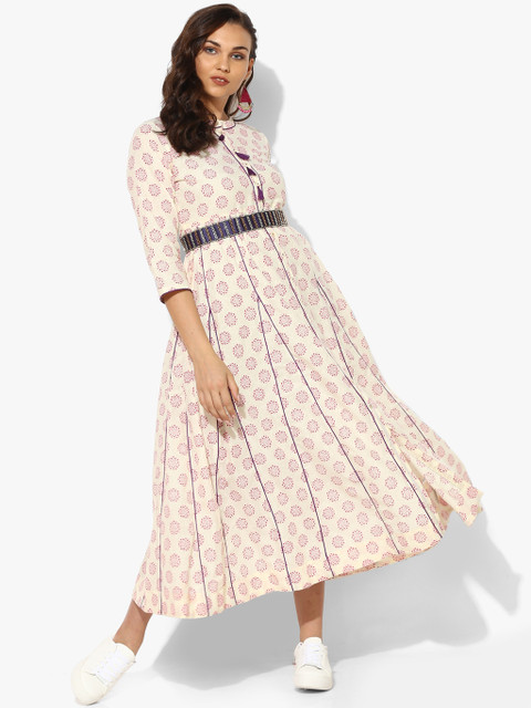 

Sangria Women Off-White & Pink Printed Maxi Dress