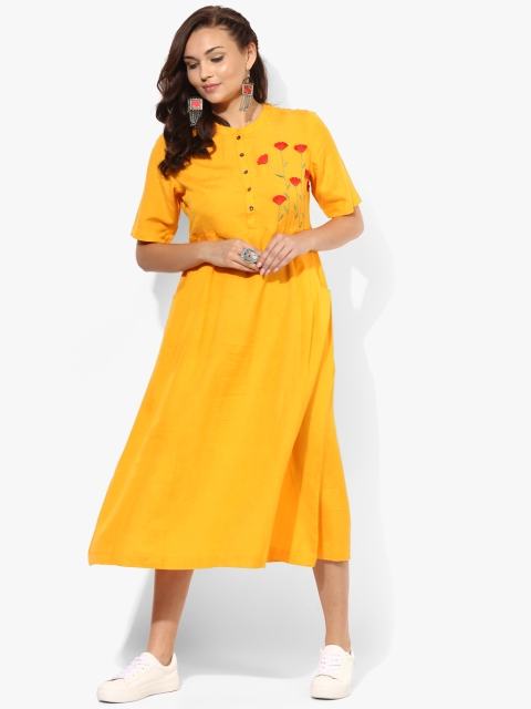 

Sangria Women Mustard Yellow Solid A-Line Dress