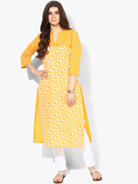 

Sangria Women Yellow & White Printed Straight Kurta