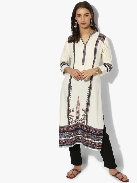

Sangria Women Off-White Printed Straight Kurta