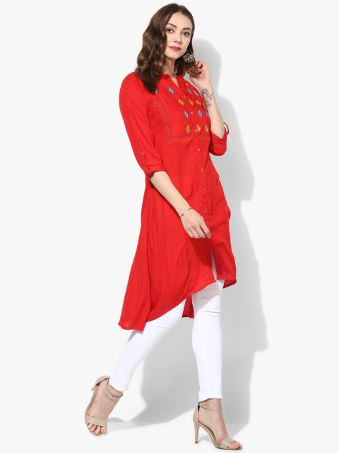 

Sangria Women Red Embroidered Straight Kurta