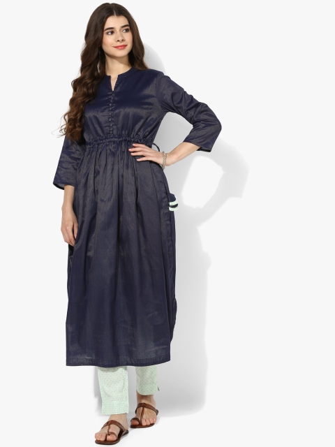 

Sangria Women Navy Blue Self Design Kurta with Palazzos