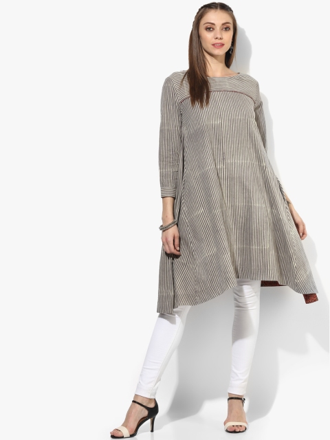 

Sangria Women Grey Striped A-Line Kurta