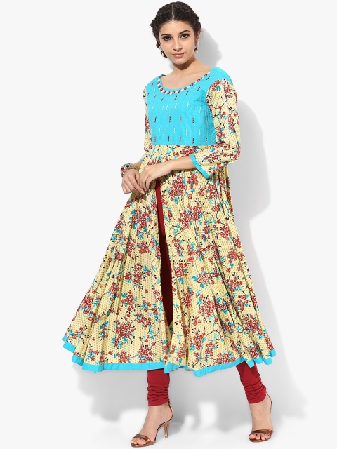 

Sangria Women Yellow & Blue Floral Printed Anarkali Kurta