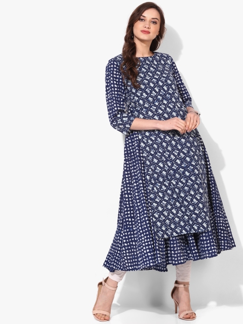

Sangria Women Navy Blue & White Printed A-Line Kurta