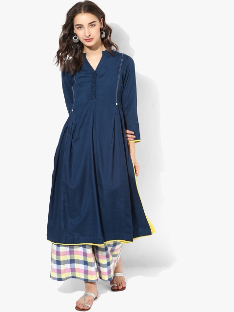 

Sangria Women Navy Blue Solid Kurta with Palazzos