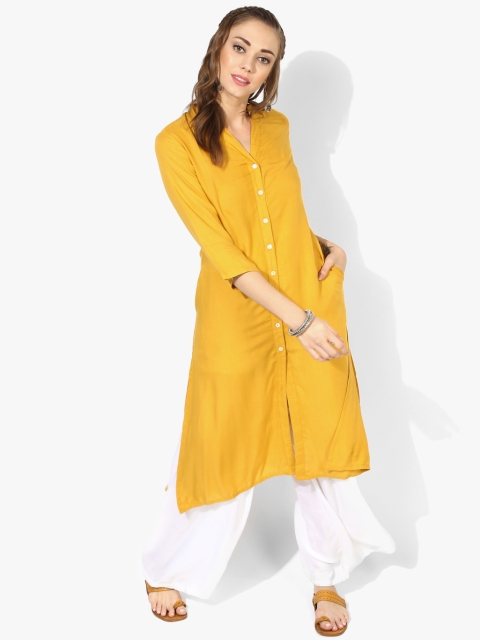 

Sangria Women Mustard Solid A-Line Kurta