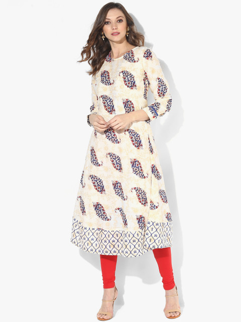 

Sangria Women Beige Printed A-Line Kurta