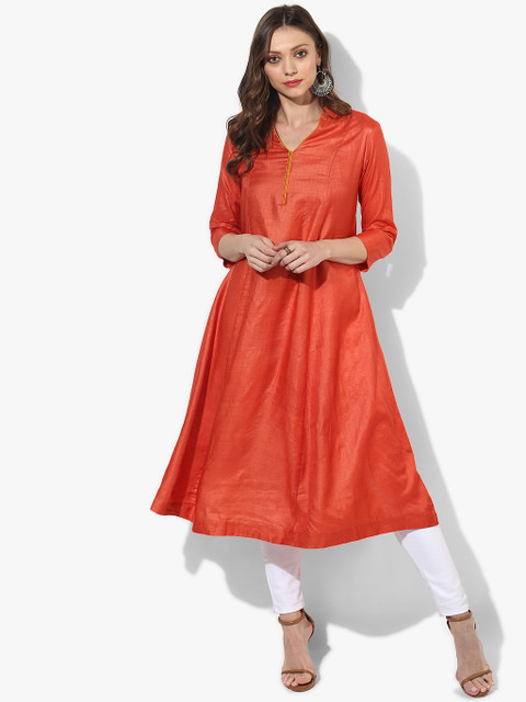 

Sangria Women Orange Solid A-Line Kurta