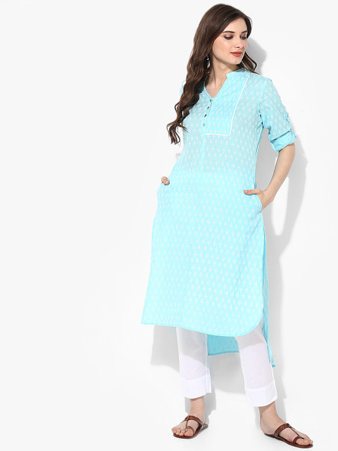 

Sangria Women Blue Printed Kurta with Trousers