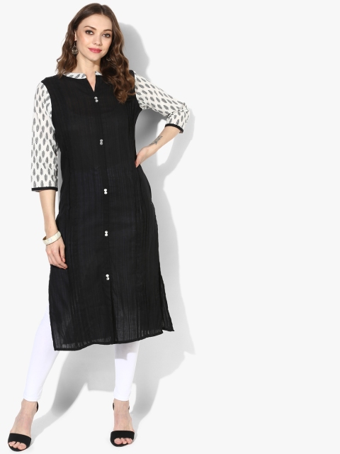 

Sangria Women Black & White Solid A-Line Kurta