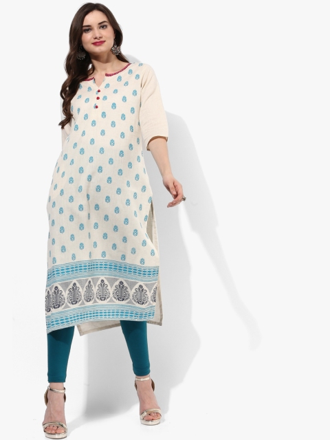 

Sangria Women Off-White Printed Straight Kurta