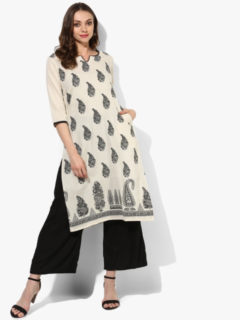 

Sangria Women Cream-Coloured Printed Straight Kurta