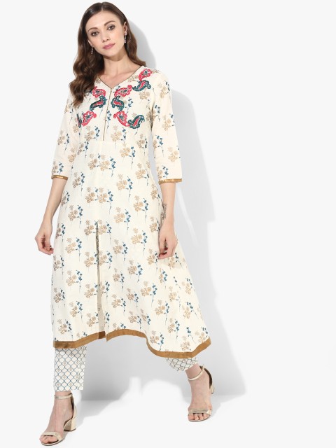 

Sangria Women Cream-Coloured & Teal Printed Kurta with Palazzos